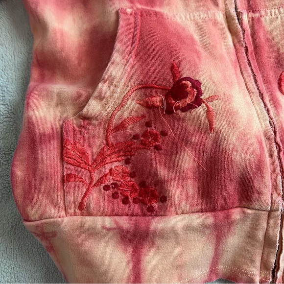 Free People Boho Floral Embroidered Tie Dye Distressed Zip-Up Hoodie Sweatshirt - Picture 10 of 17